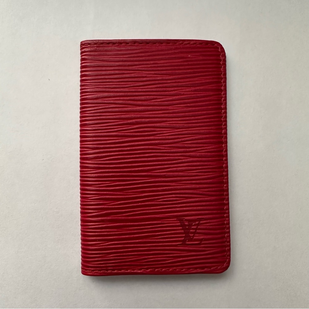Louis Vuitton Epi Card Holder Red Leather Unisex Bifold Wallet Authentic